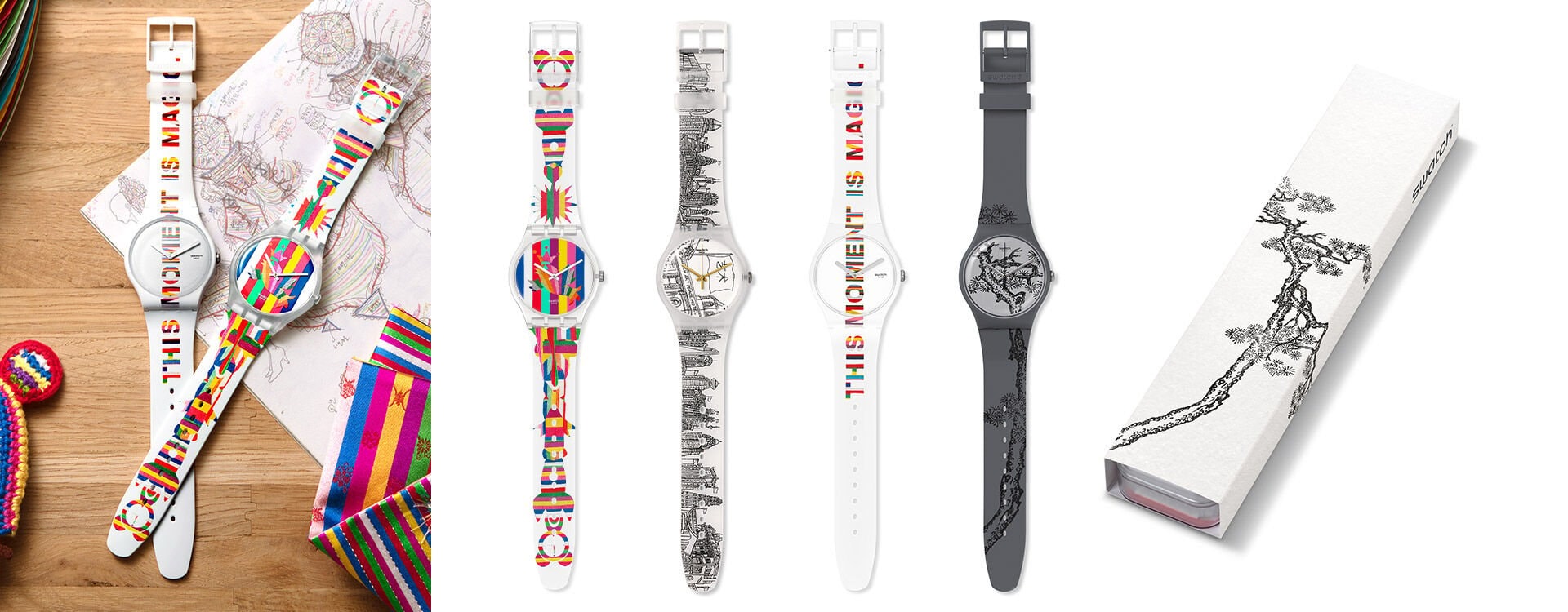 4 watches created by Artists of the Swatch Art Peace Hotel 